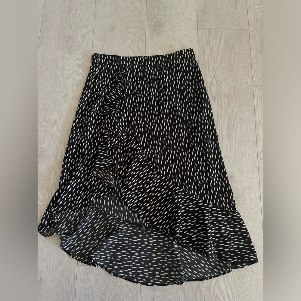 Black and White Asymmetrical Midi Ruffle Skirt